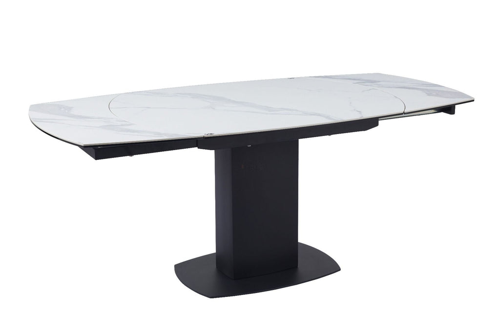 Oakwood Motion White Marble Ceramic Swivel Extending Dining Table