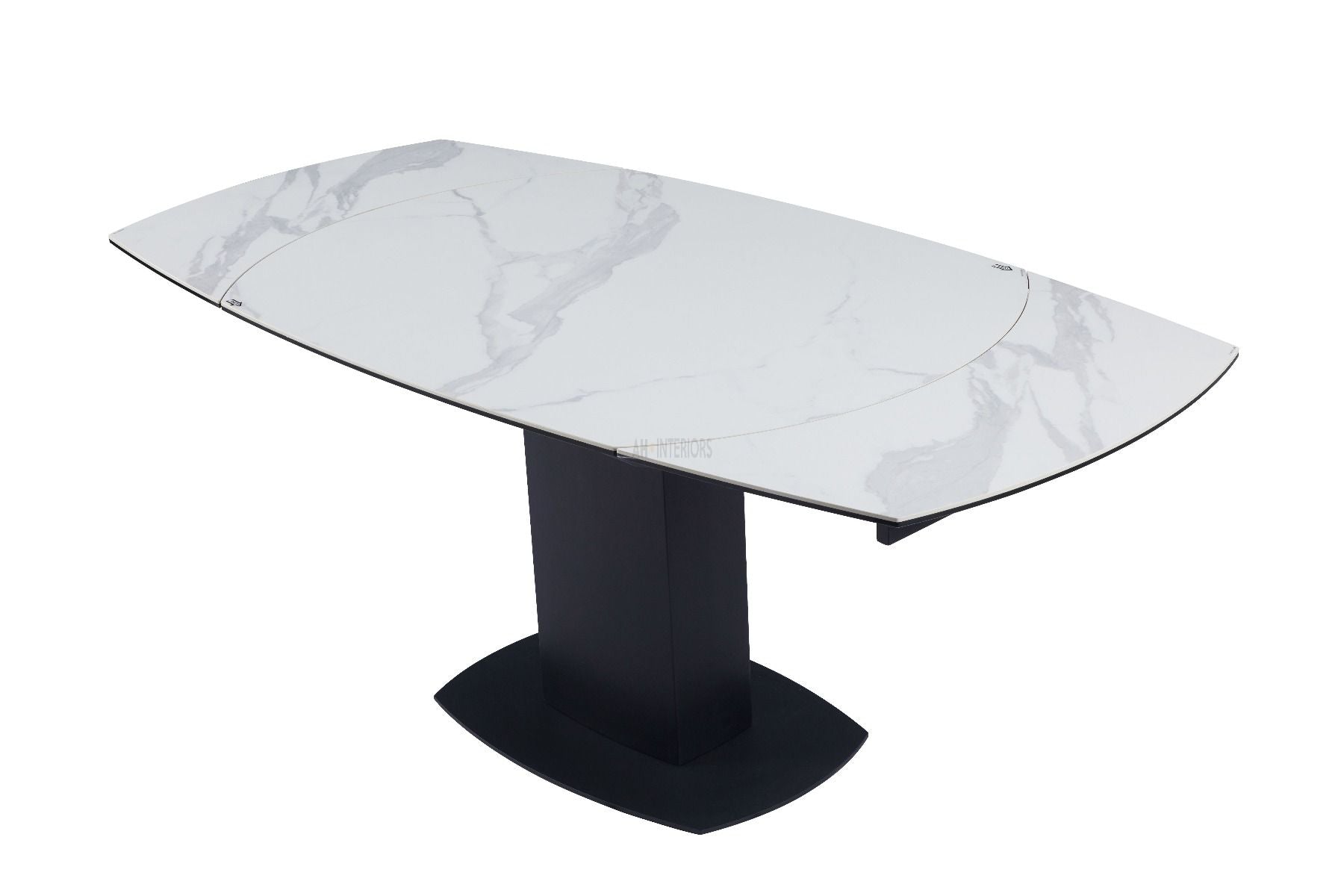 Oakwood Motion White Marble Ceramic Swivel Extending Dining Table