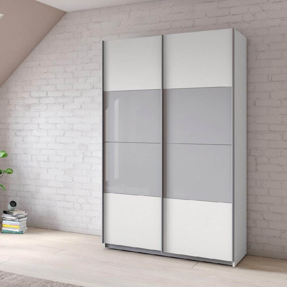 Oakwood Rauch Quadra Silk Grey Glass With White Sliding Door Wardrobe