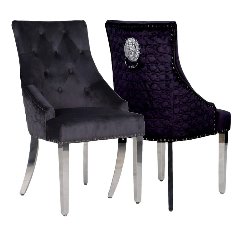 Oakwood Chelsea Black Lion Knockerback Plush Velvet Dining Chairs