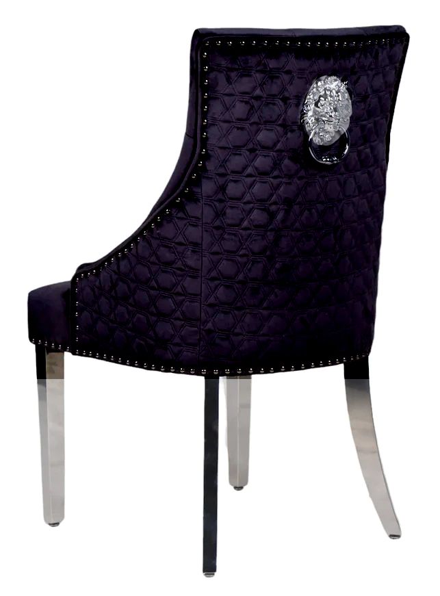 Oakwood Chelsea Black Lion Knockerback Plush Velvet Dining Chairs