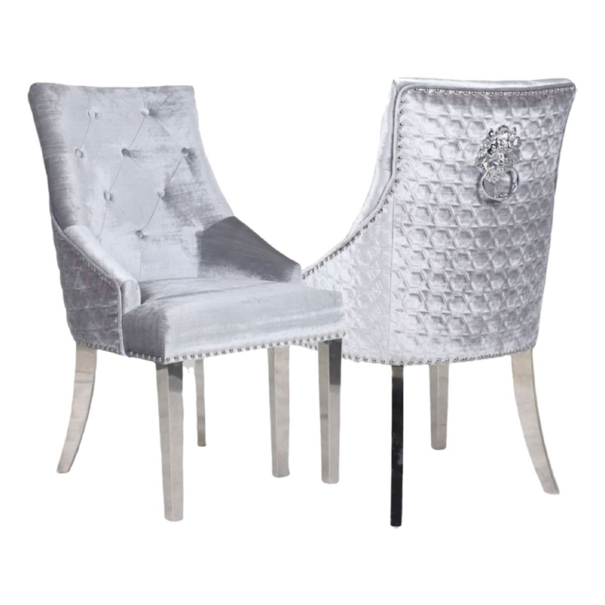 Oakwood Chelsea 1.8M White Marble Top Dining Table with Light Grey Shimmer Chairs
