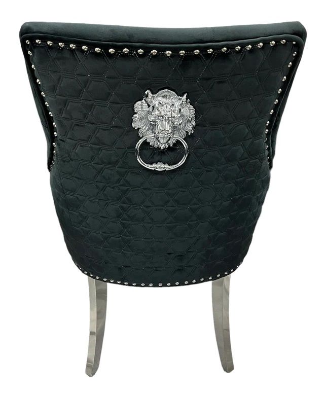 Oakwood Chelsea Black Lion Knockerback Plush Velvet Dining Chairs