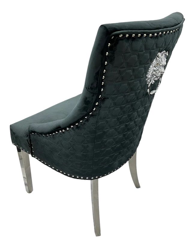 Oakwood Chelsea Black Lion Knockerback Plush Velvet Dining Chairs