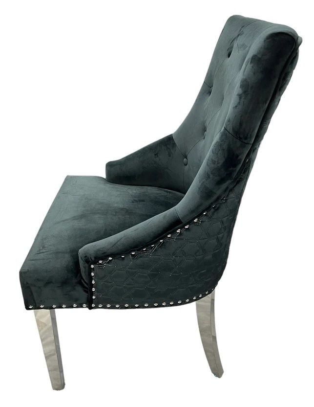 Oakwood Chelsea Black Lion Knockerback Plush Velvet Dining Chairs