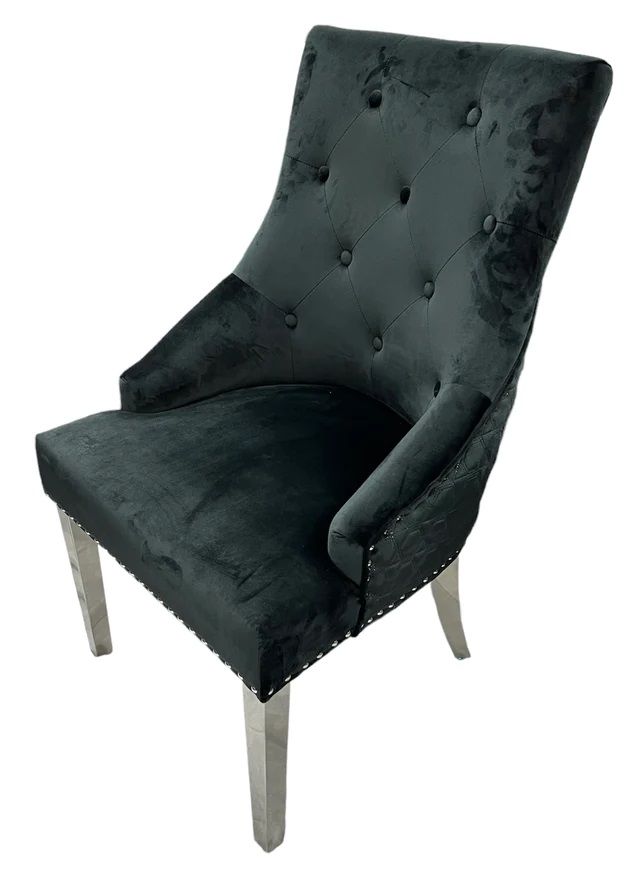Oakwood Chelsea Black Lion Knockerback Plush Velvet Dining Chairs