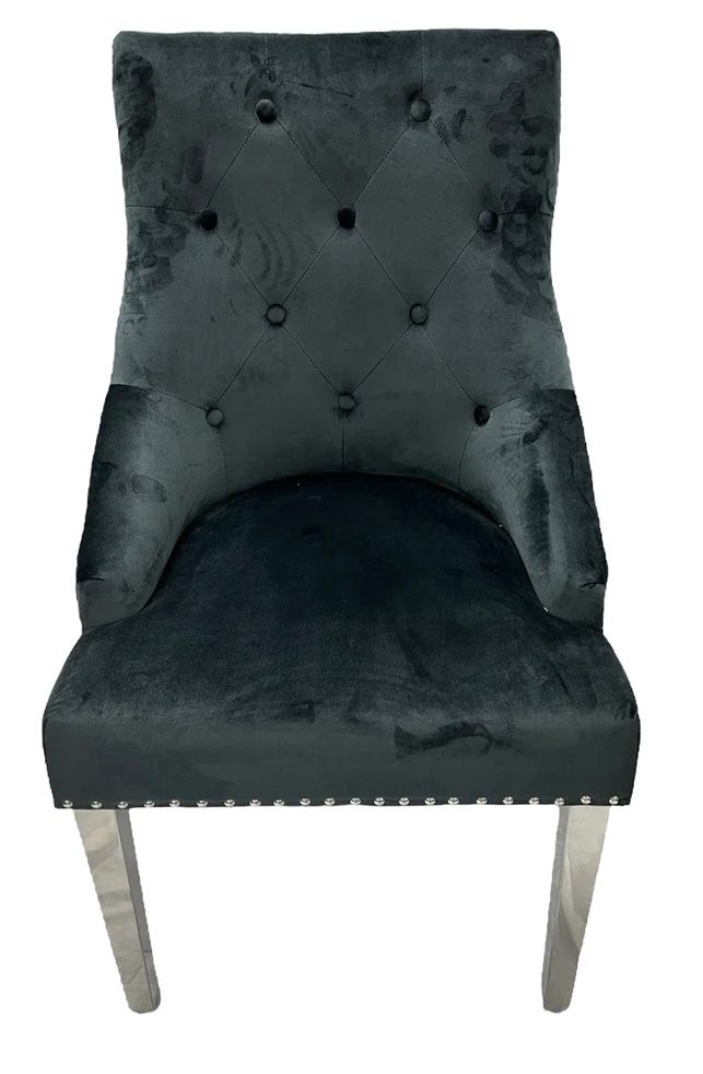 Oakwood Chelsea Black Lion Knockerback Plush Velvet Dining Chairs
