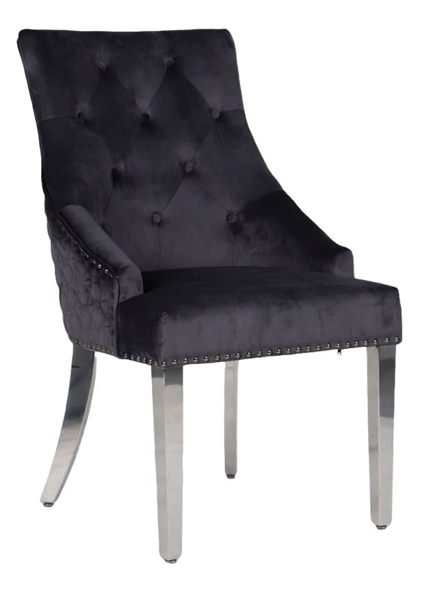 Oakwood Chelsea Black Lion Knockerback Plush Velvet Dining Chairs