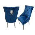Oakwood Chelsea Blue Velvet Lion Knockerback Fabric Dining Chairs
