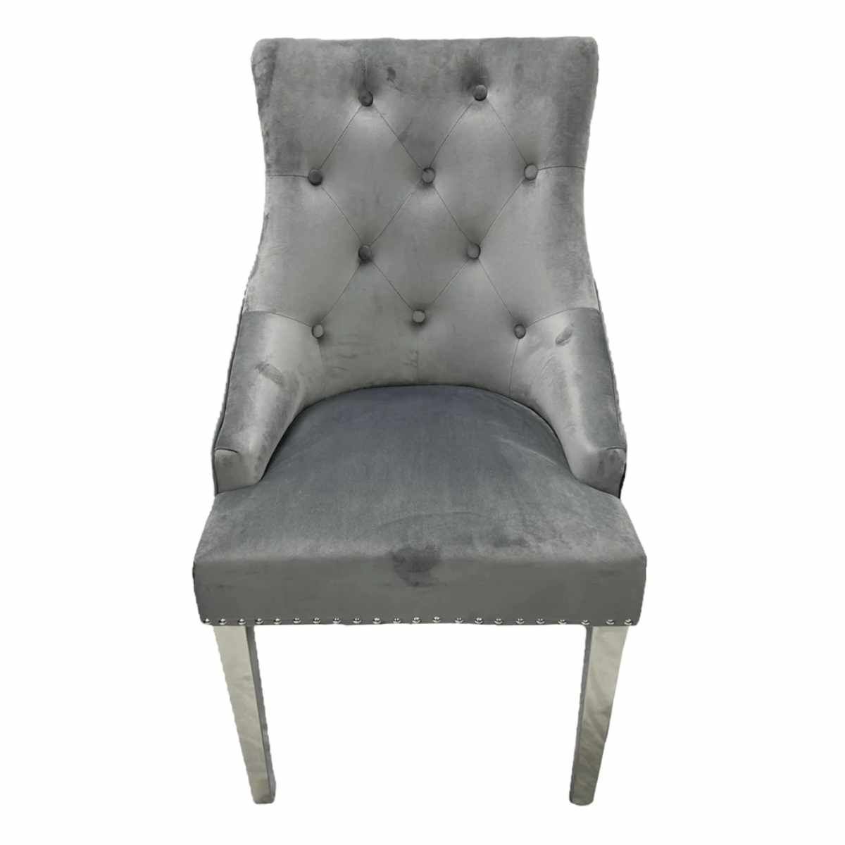 Oakwood Chelsea Dark Grey Lion Knockerback Plush Velvet Dining Chairs