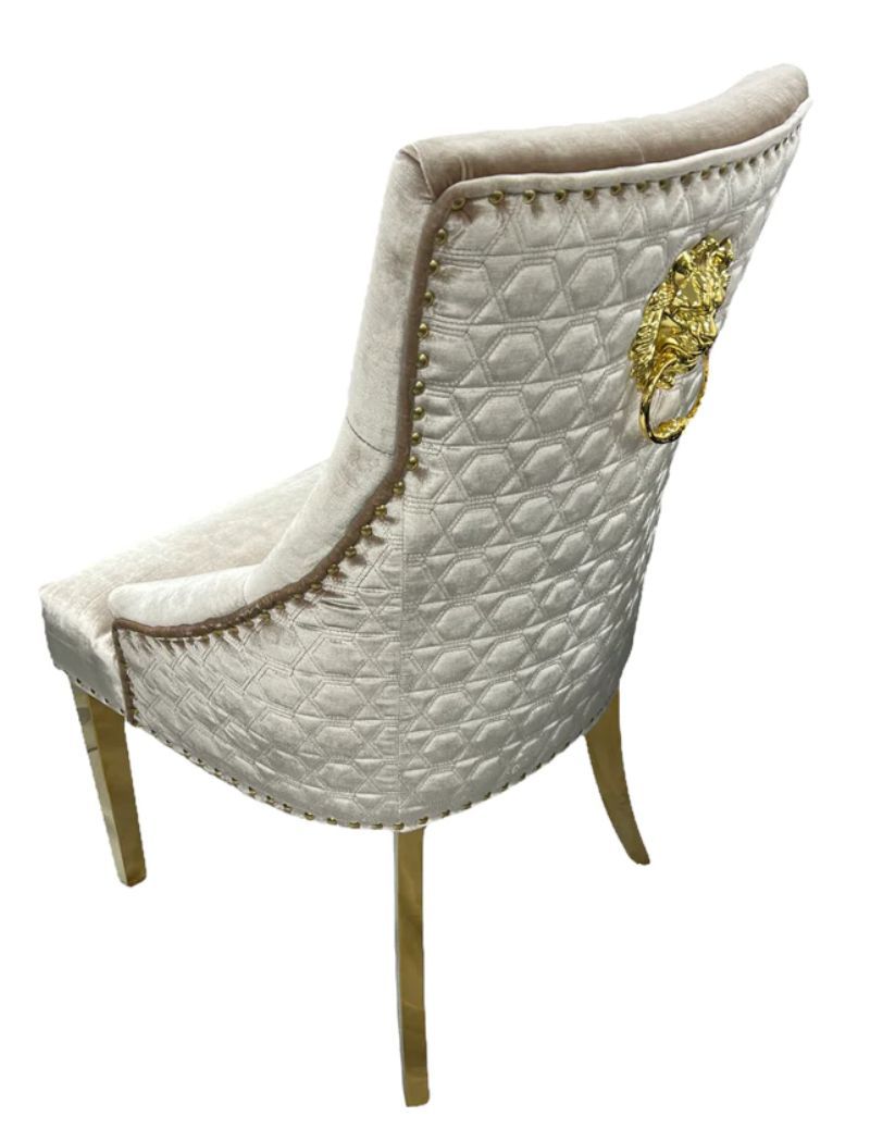 Oakwood Chelsea Gold Mink Lion Knockerback Plush Velvet Dining Chairs