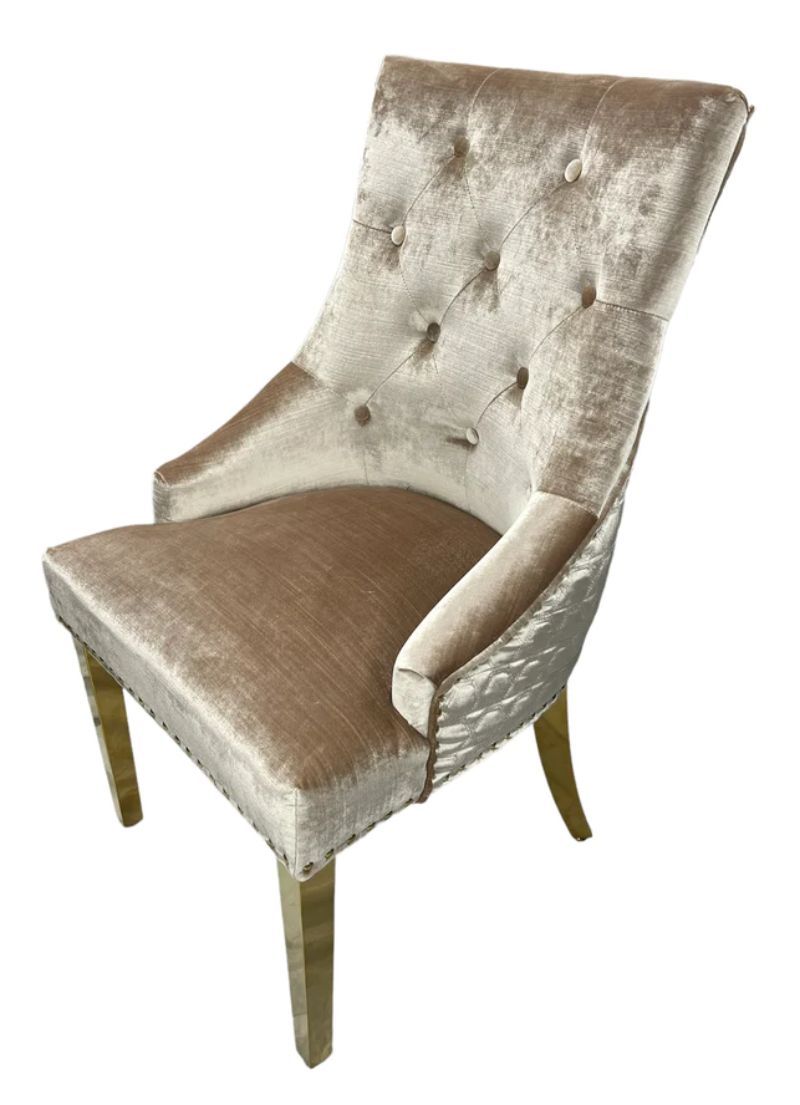 Oakwood Chelsea Gold Mink Lion Knockerback Plush Velvet Dining Chairs