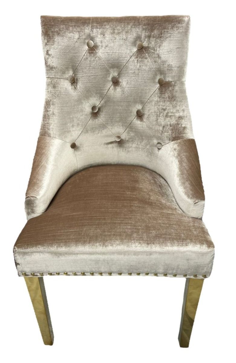 Oakwood Chelsea Gold Mink Lion Knockerback Plush Velvet Dining Chairs