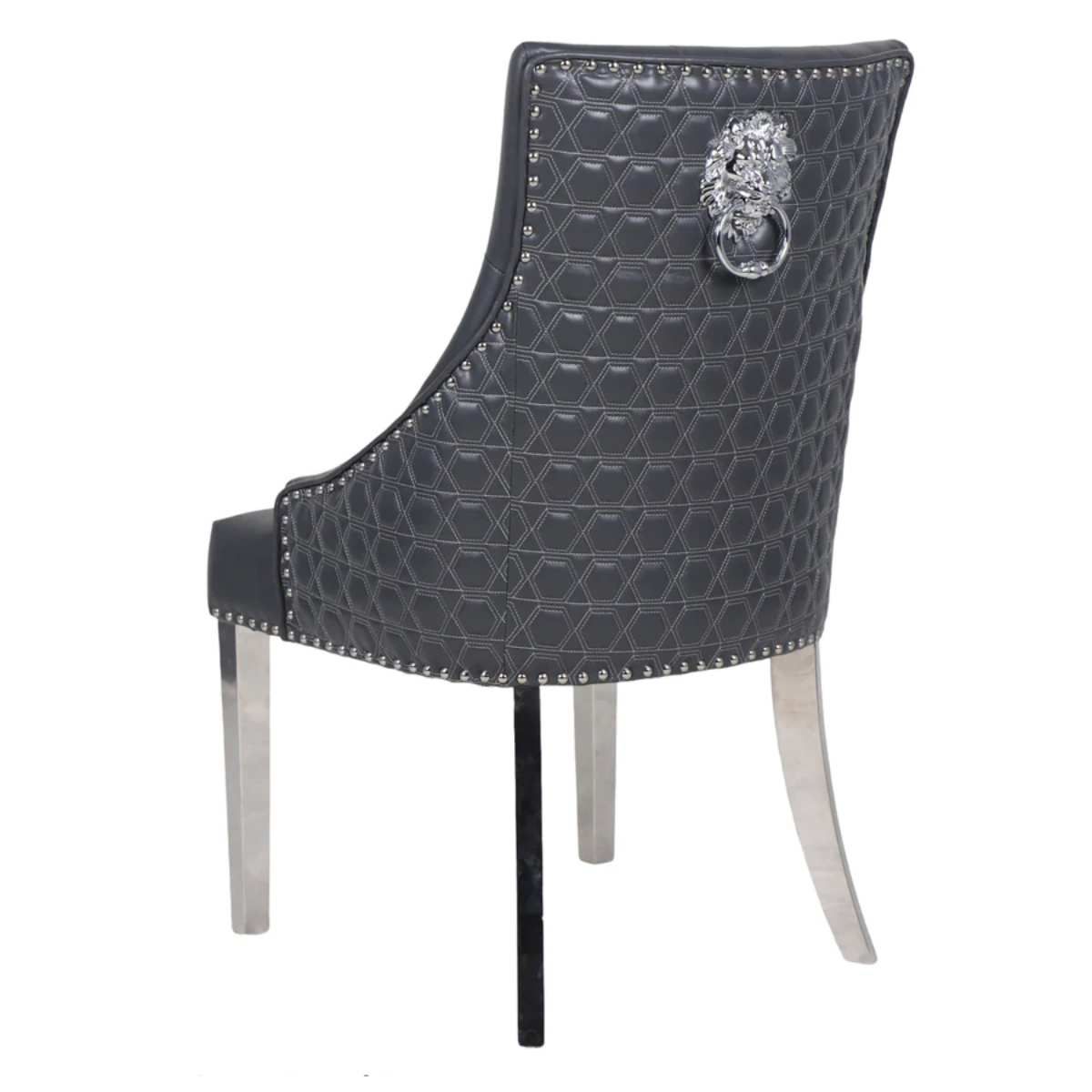 Oakwood Chelsea Dark Grey PU Leather Lion Knocker back Dining Chairs