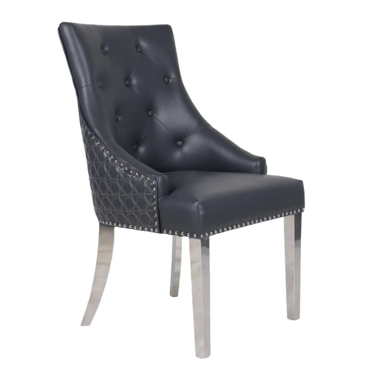 Oakwood Chelsea Dark Grey PU Leather Lion Knocker back Dining Chairs
