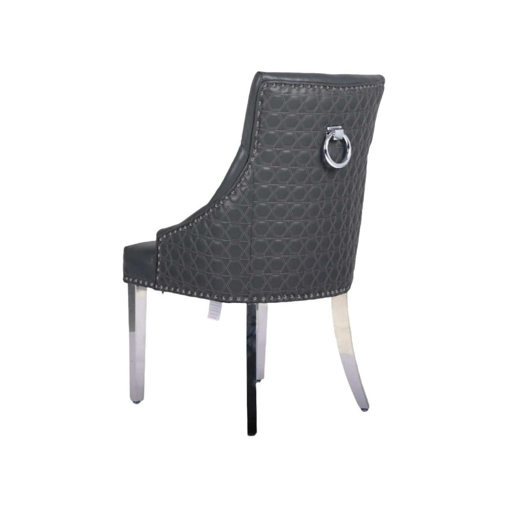 Oakwood Chelsea Dark Grey PU Leather Ring Knocker back Dining Chairs