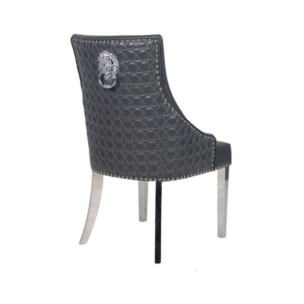 Oakwood Chelsea Dark Grey PU Leather Lion Knocker back Dining Chairs