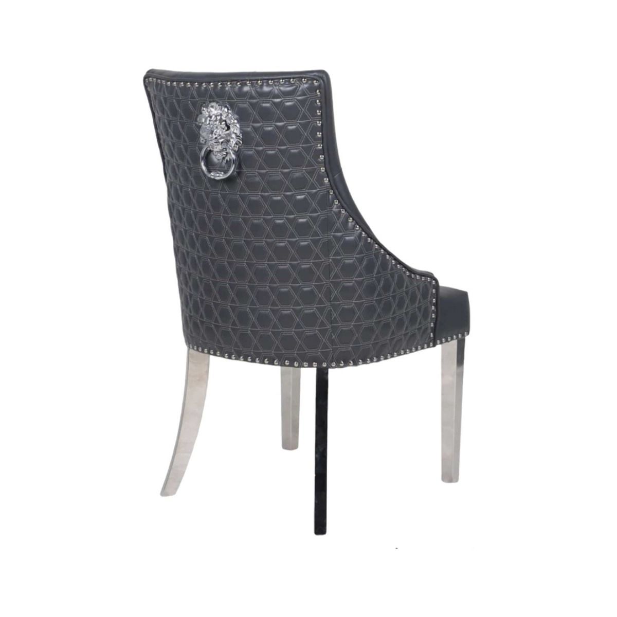Oakwood Chelsea Dark Grey PU Leather Lion Knocker back Dining Chairs