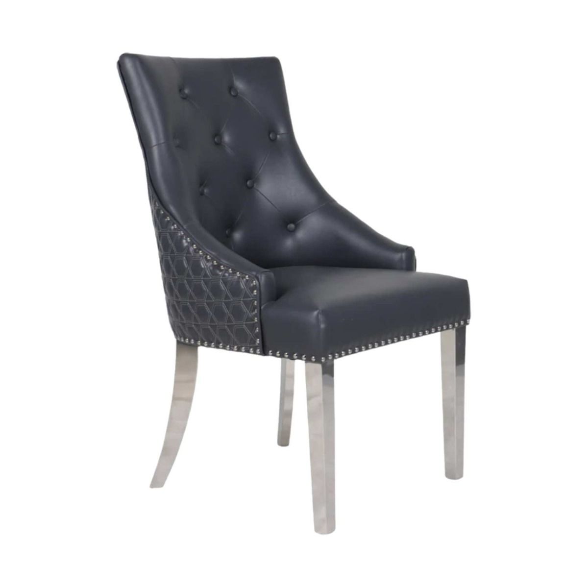 Oakwood Chelsea Dark Grey PU Leather Ring Knocker back Dining Chairs