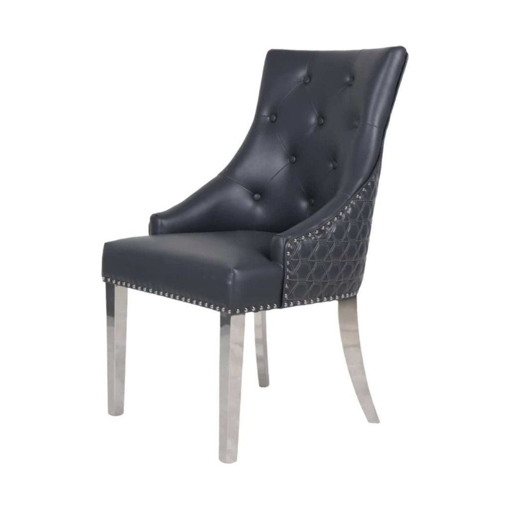 Oakwood Chelsea Dark Grey PU Leather Ring Knocker back Dining Chairs