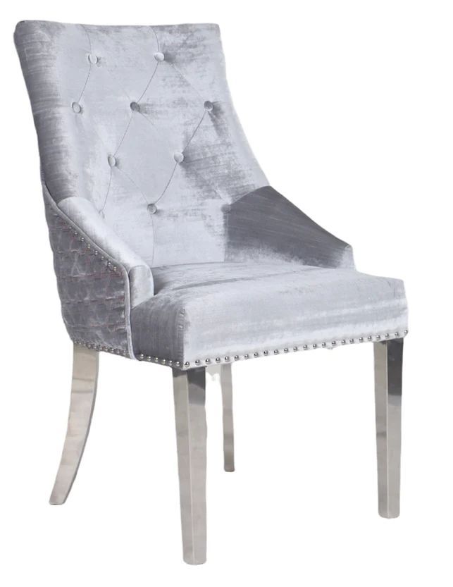 Oakwood Chelsea 1.8M White Marble Top Dining Table with Light Grey Shimmer Chairs