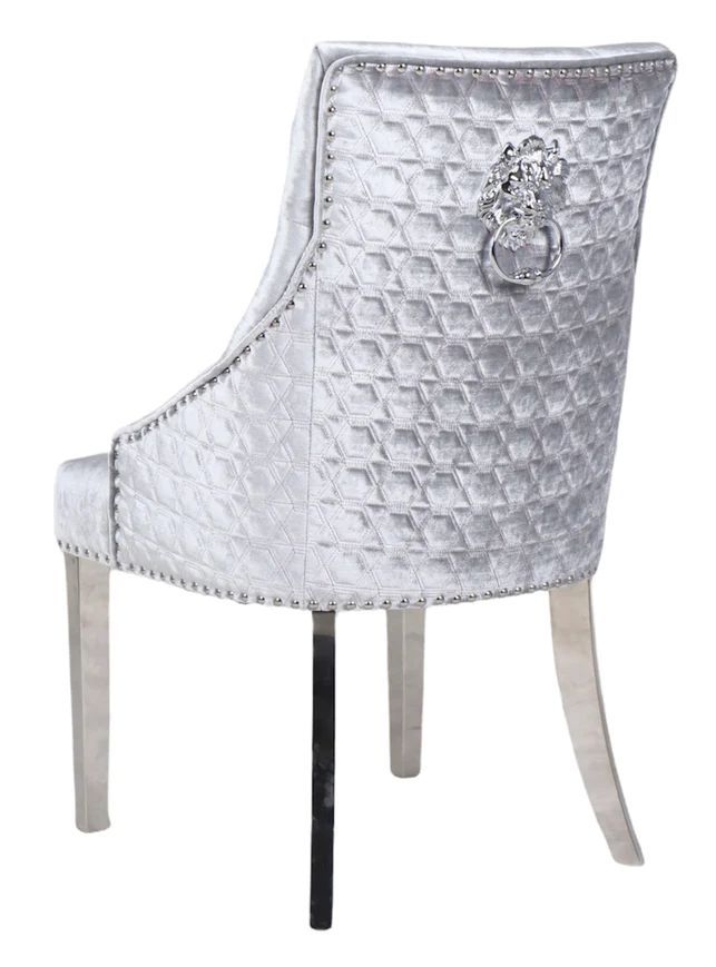 Oakwood Chelsea 1.8M White Marble Top Dining Table with Light Grey Shimmer Chairs