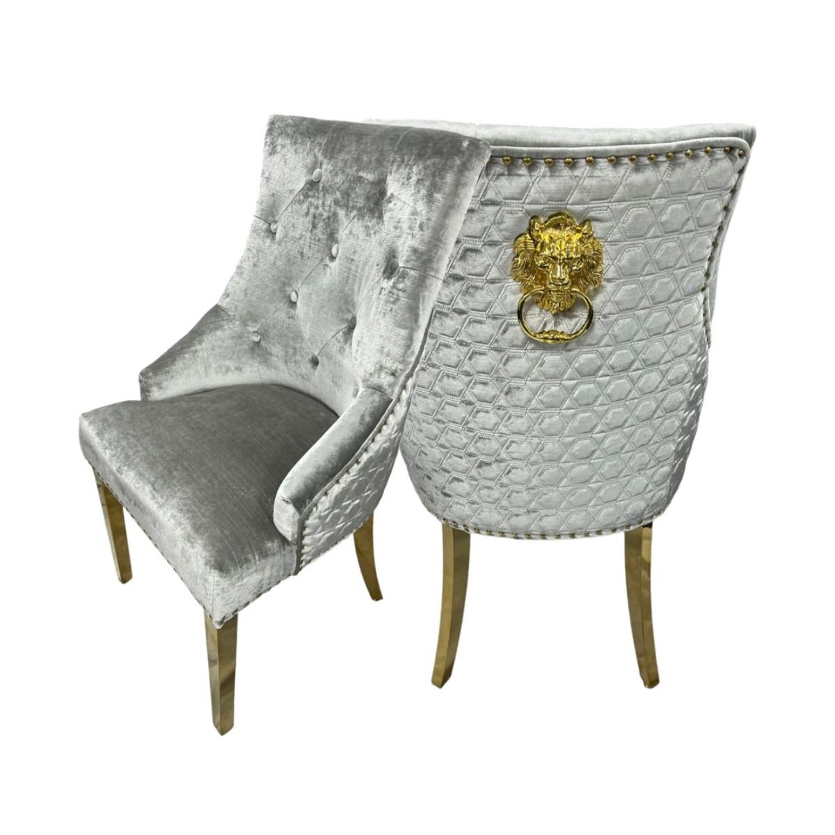 Oakwood Chelsea Gold Shimmer Lion Knockerback Plush Velvet Dining Chairs