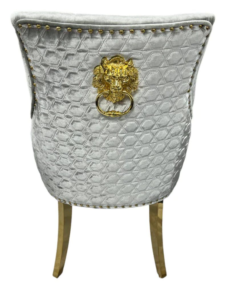 Oakwood Chelsea Gold Shimmer Lion Knockerback Plush Velvet Dining Chairs