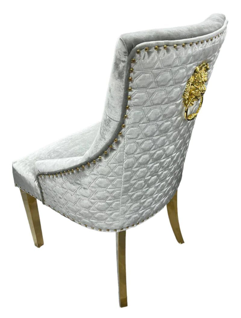 Oakwood Chelsea Gold Shimmer Lion Knockerback Plush Velvet Dining Chairs