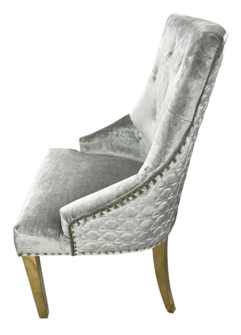 Oakwood Chelsea Gold Shimmer Lion Knockerback Plush Velvet Dining Chairs