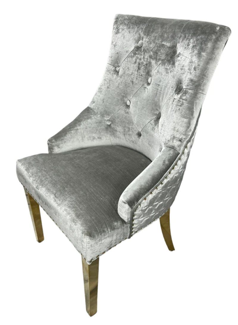 Oakwood Chelsea Gold Shimmer Lion Knockerback Plush Velvet Dining Chairs