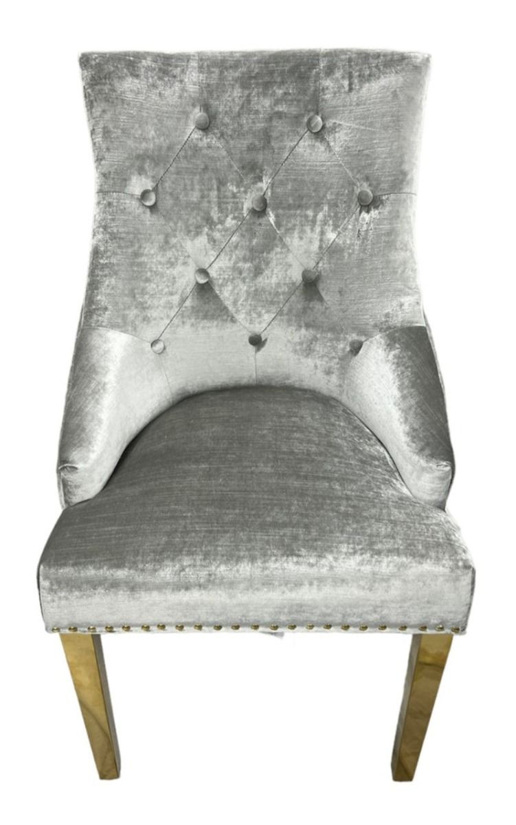 Oakwood Chelsea Gold Shimmer Lion Knockerback Plush Velvet Dining Chairs