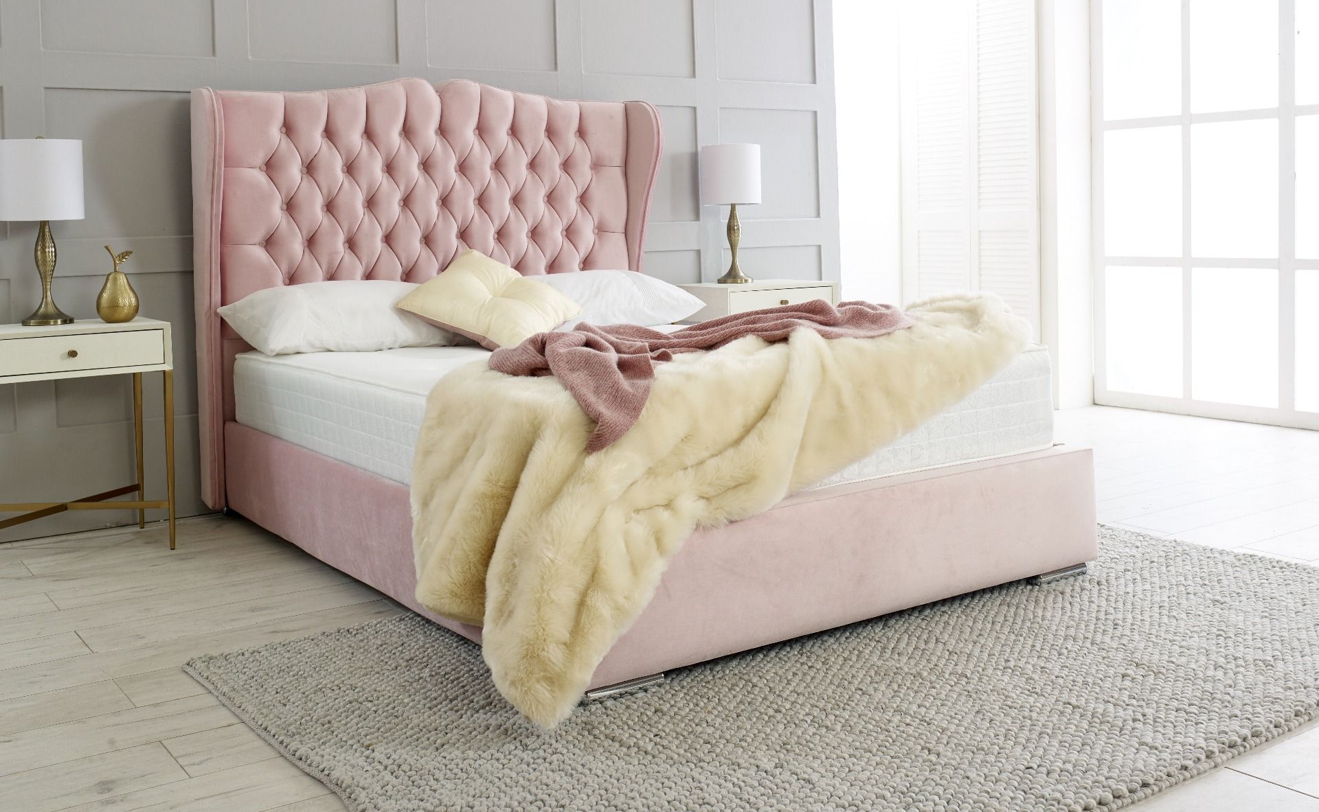 Oakwood Rosie Wingback Fabric Upholstered Bed Frame