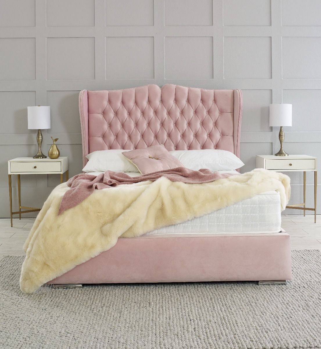 Oakwood Rosie Wingback Fabric Upholstered Bed Frame