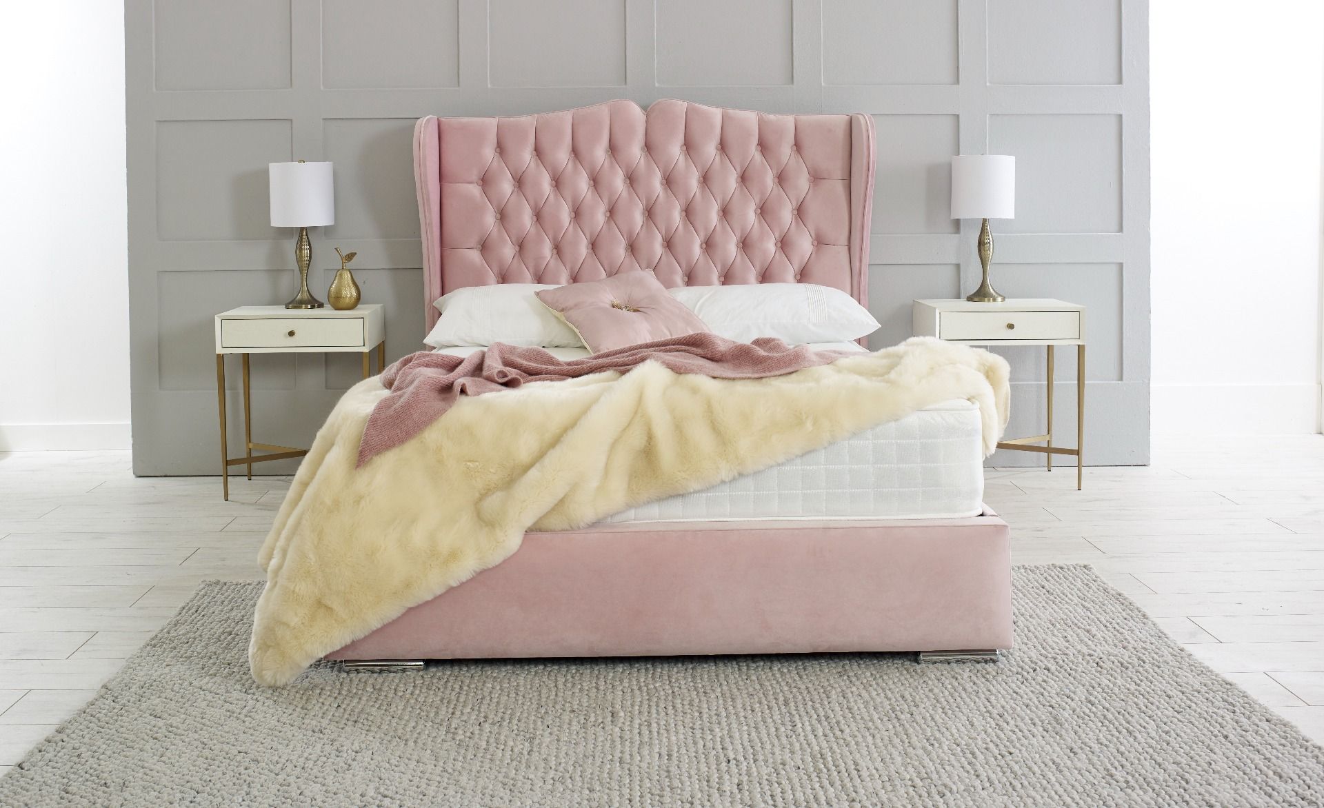 Oakwood Rosie Wingback Fabric Upholstered Bed Frame