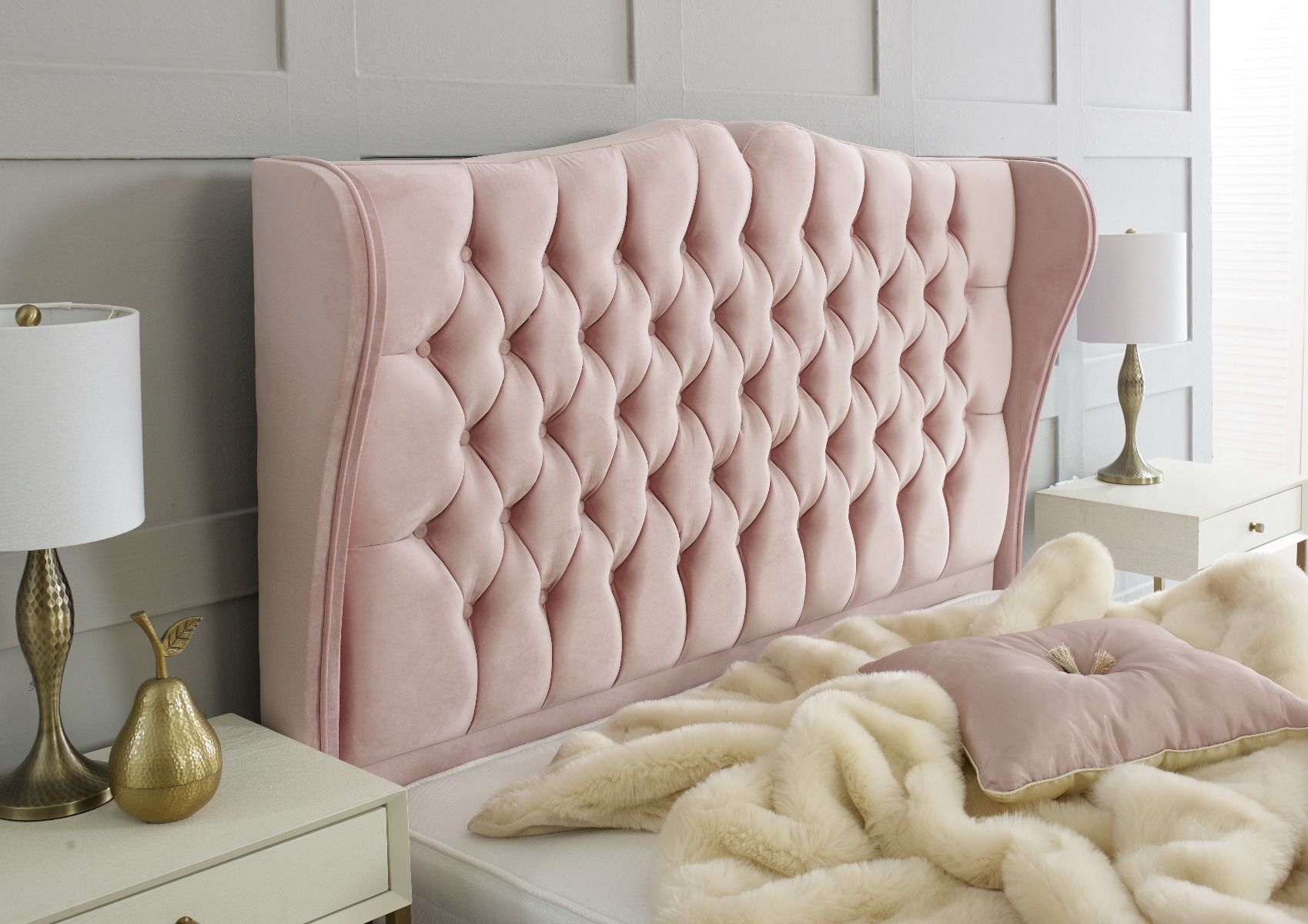 Oakwood Rosie Wingback Fabric Upholstered Bed Frame