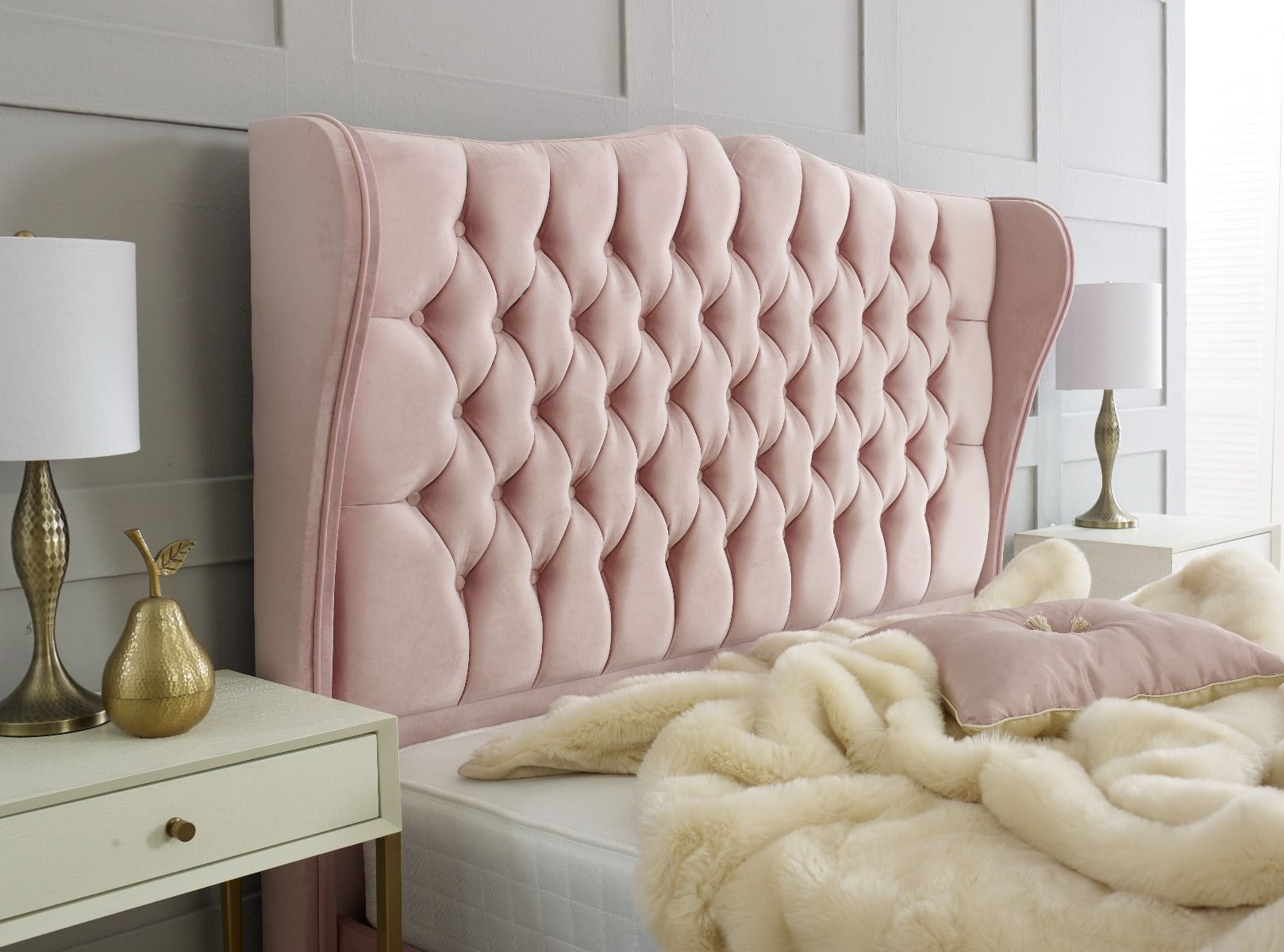 Oakwood Rosie Wingback Fabric Upholstered Bed Frame