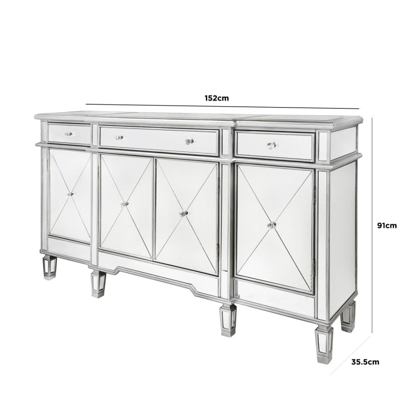 Oakwood Lancaster silver 3 Drawer 4 Door Mirror Cabinet