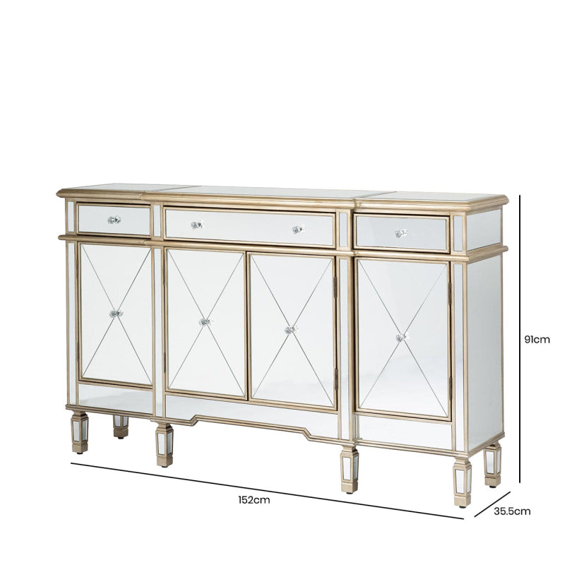 Oakwood Lancaster Gold 3 Drawer 4 Door Mirror Cabinet