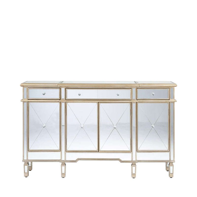 Oakwood Lancaster Gold 3 Drawer 4 Door Mirror Cabinet