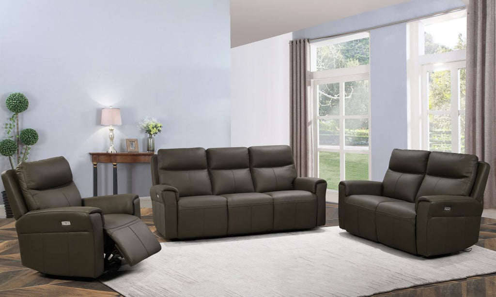 Oakwood Russo 3 Seater Ash Leather Electric Recliner Sofa