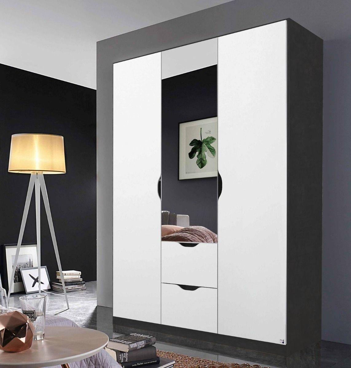 Oakwood Rauch Arnstein 3 Door Alpine White Combi Mirrored Wardrobe
