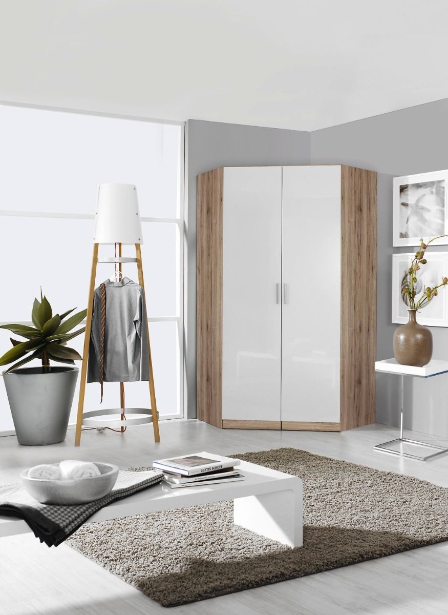 Oakwood Celle 2 Doors High Gloss Corner Walk in Hinged Wardrobe