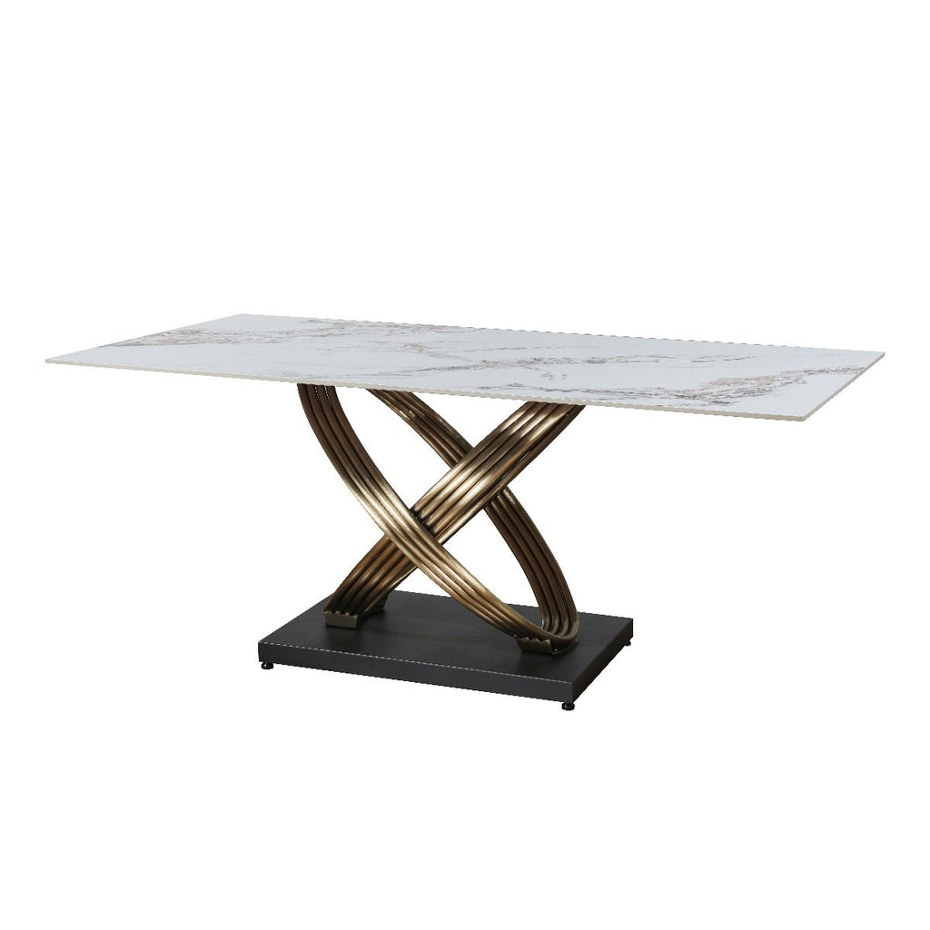 Oakwood Mettio Ceramic Pierre Dawn - Fixed Gloss Dining Table Set