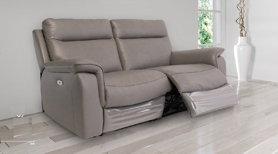 Oakwood Ancona Grey Leather Electric Recliner Sofa