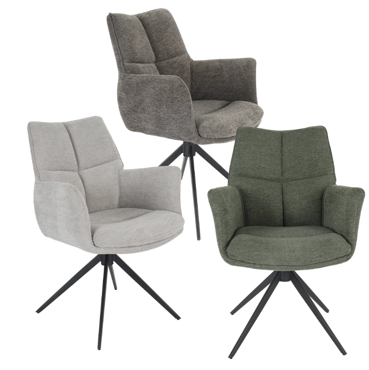 Oakwood Pearl Ext Dining Table with Perla Carver Swivel Chairs