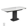 Oakwood Olivia White Ceramic Swivel Extending Dining Table With Zenith Dining Chairs