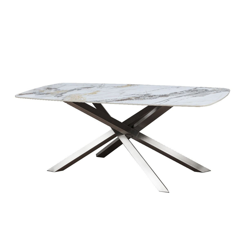 Oakwood Lenzaro Ceramic Dune - Fixed Gloss Dining Table Set