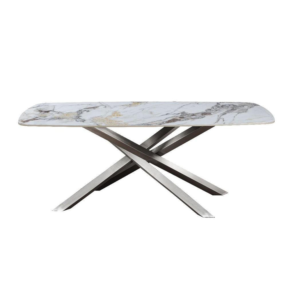 Oakwood Lenzaro Ceramic Dune - Fixed Gloss Dining Table Set