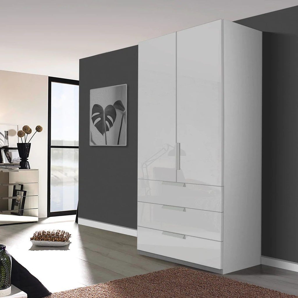 Oakwood Rauch Miramar Lynx Type 6 Silk Grey Glass & Mirror Front 2 Door Hinged Combi Wardrobe
